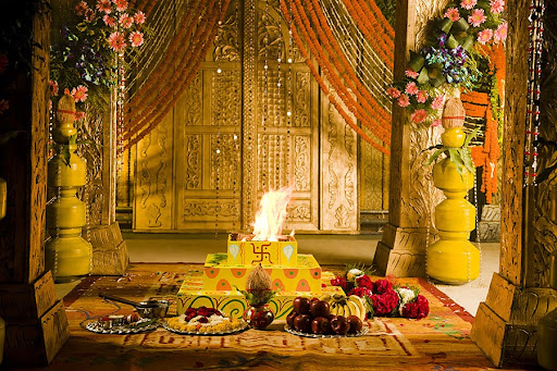 Traditional mandap with modern lighting