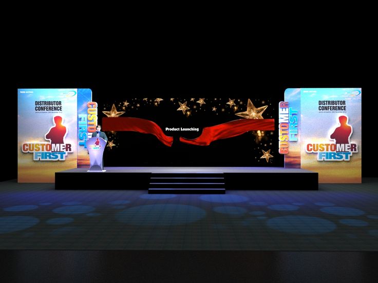 Corporate product launch stage with branding
