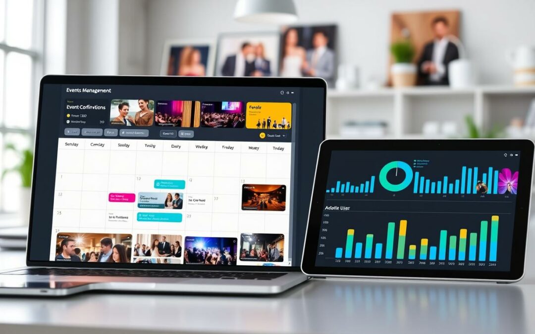 Laptop showing event planning software